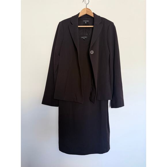 EILEEN FISHER Viscose Stretch Ponte chocolate brown blazer + dress 2pc suit set - Picture 2 of 15